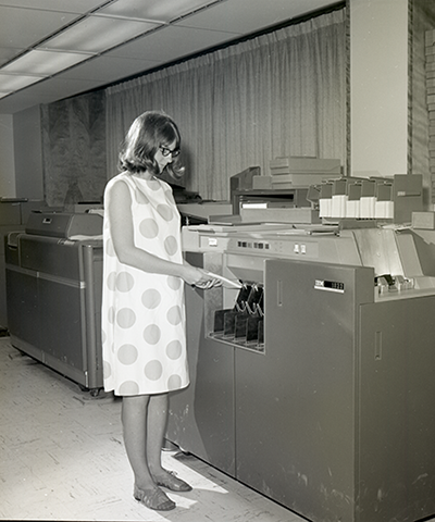 A student uses UM's first computer center