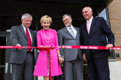 Dean Larry Gianchetta, Priscilla Gilkey, President Royce Engstrom and Harold Gilkey cut the ribbon