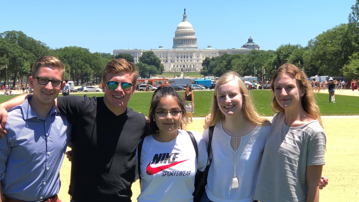2018 Baucus Leaders Noah Hill, Shane St. Onge, Marianna Yearboro, Katie Wilkins and Makkie Haller during their internship in Washington D.C.