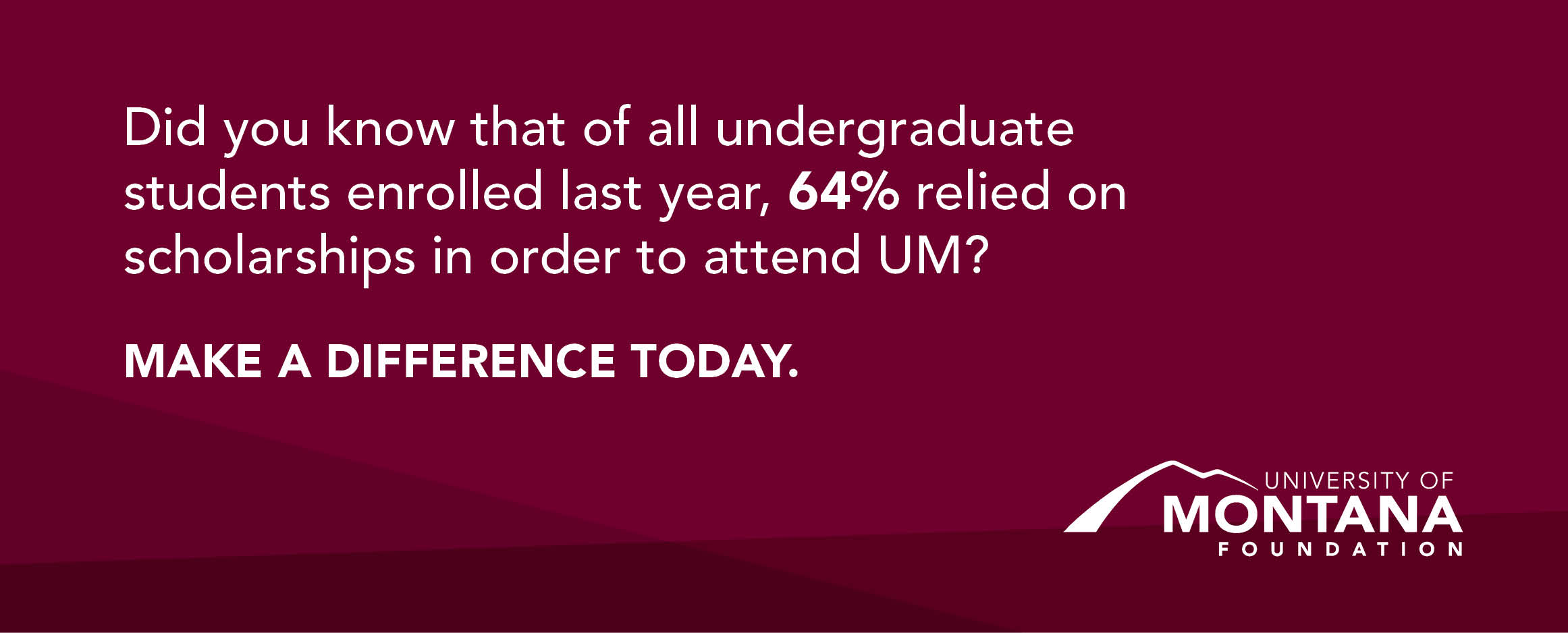 Of all undergraduate students enrolled last year, 64% relied on scholarships in order to attend UM. Make a difference today.